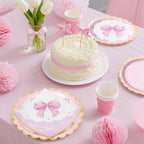 WERNNSAI Pink Bow Birthday Decorations – 48-Piece Plates & Napkins for 16