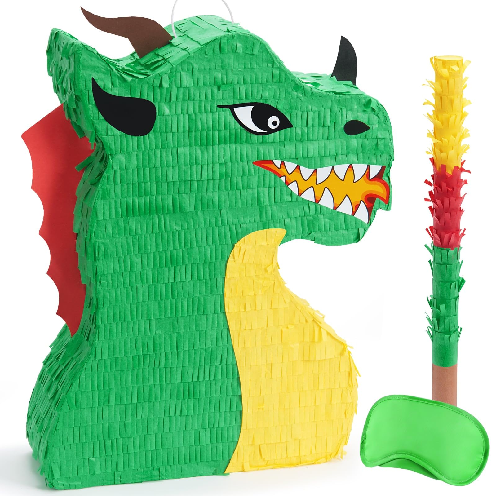 WERNNSAI Dragon Pinata Bundle – Dino Party Supplies with Blindfold & Stick (15.5 x 10 x 3)