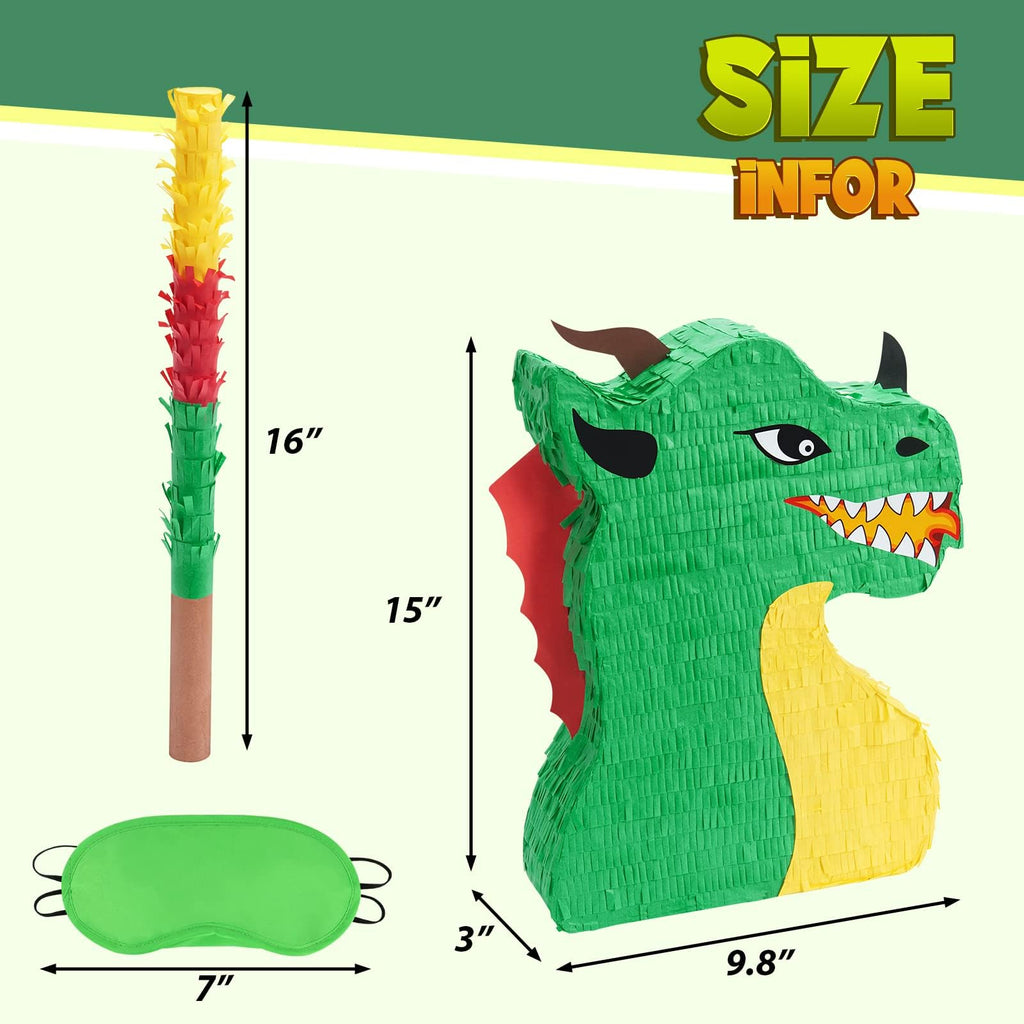 WERNNSAI Dragon Pinata Bundle – Dino Party Supplies with Blindfold & Stick (15.5 x 10 x 3)