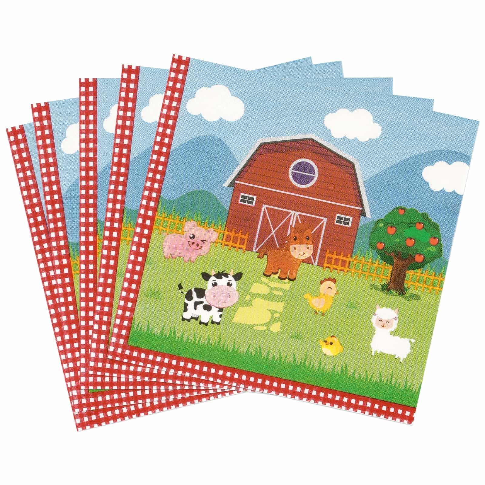 WERNNSAI Farm Birthday Decorations – 50 Pack 3-Ply Farm Animal Napkins, 13x13 Inches