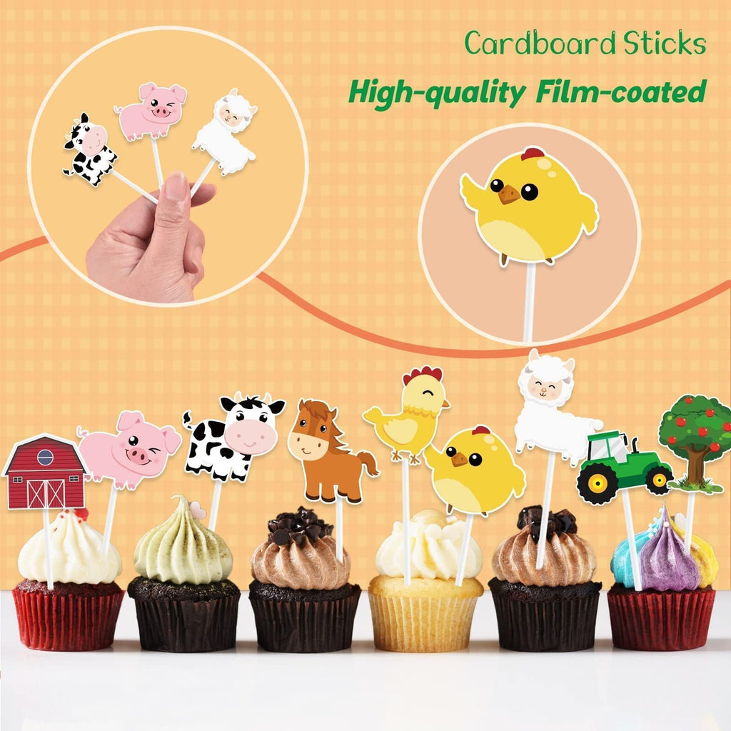 WERNNSAI 36 PCS Farm Cupcake Toppers – Farm Animal Party Decor for Kids