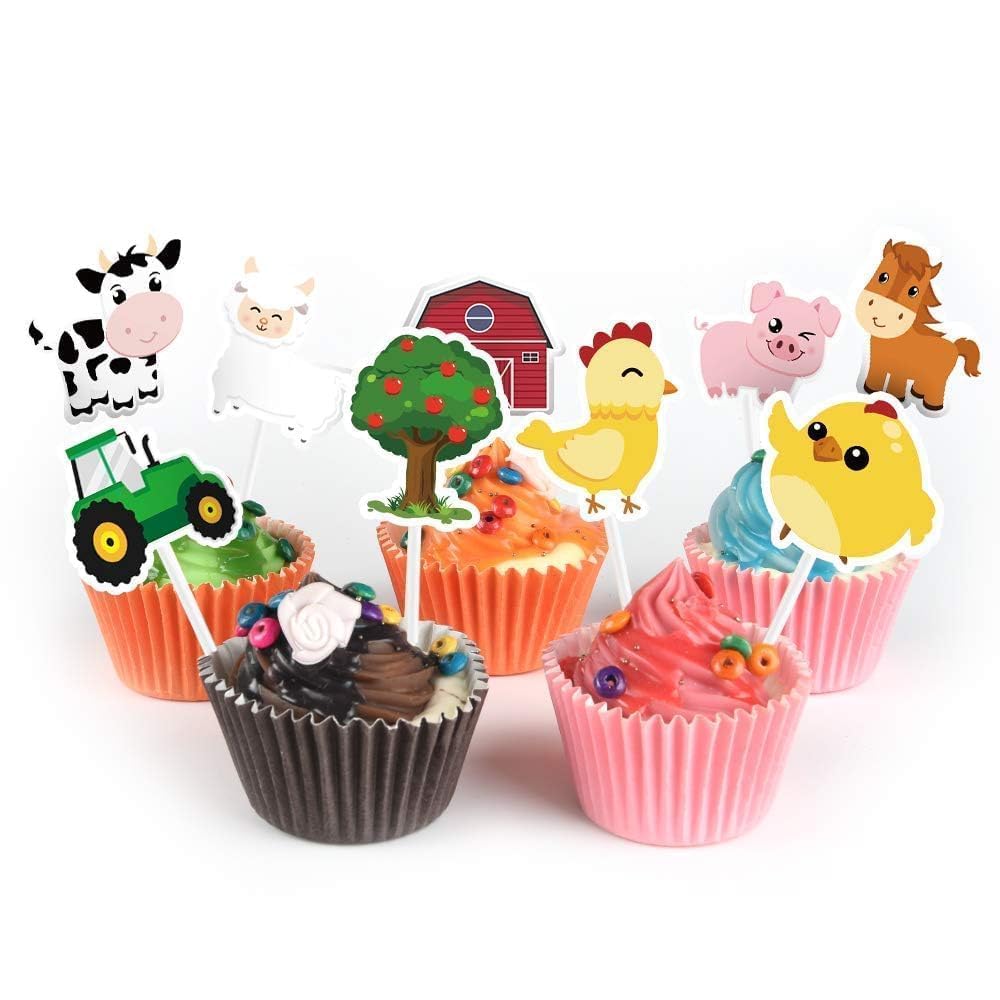WERNNSAI 36 PCS Farm Cupcake Toppers – Farm Animal Party Decor for Kids