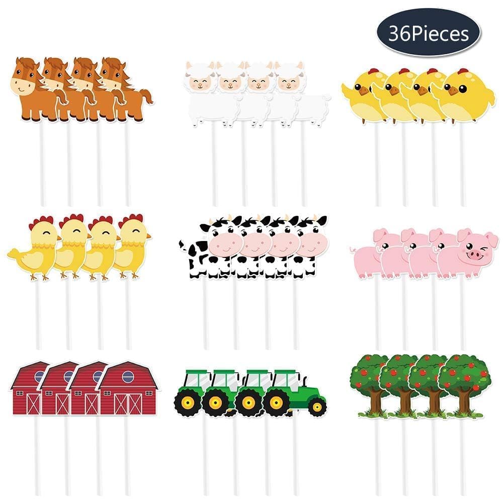 WERNNSAI 36 PCS Farm Cupcake Toppers – Farm Animal Party Decor for Kids