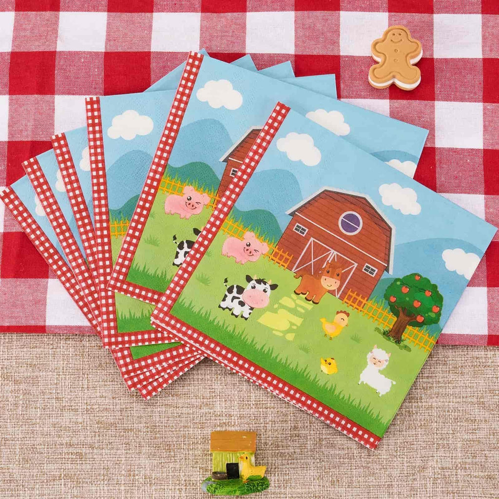 WERNNSAI Farm Birthday Decorations – 50 Pack 3-Ply Farm Animal Napkins, 13x13 Inches