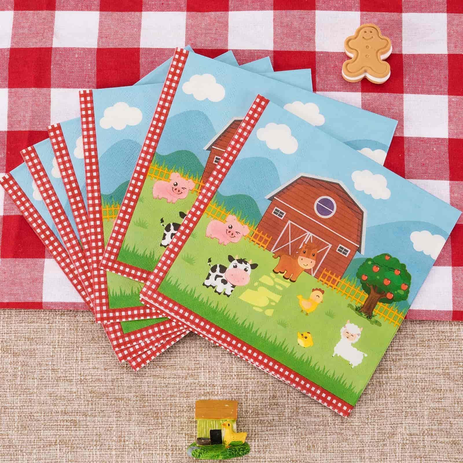 WERNNSAI Farm Birthday Decorations – 50 Pack 3-Ply Farm Animal Napkins, 13x13 Inches