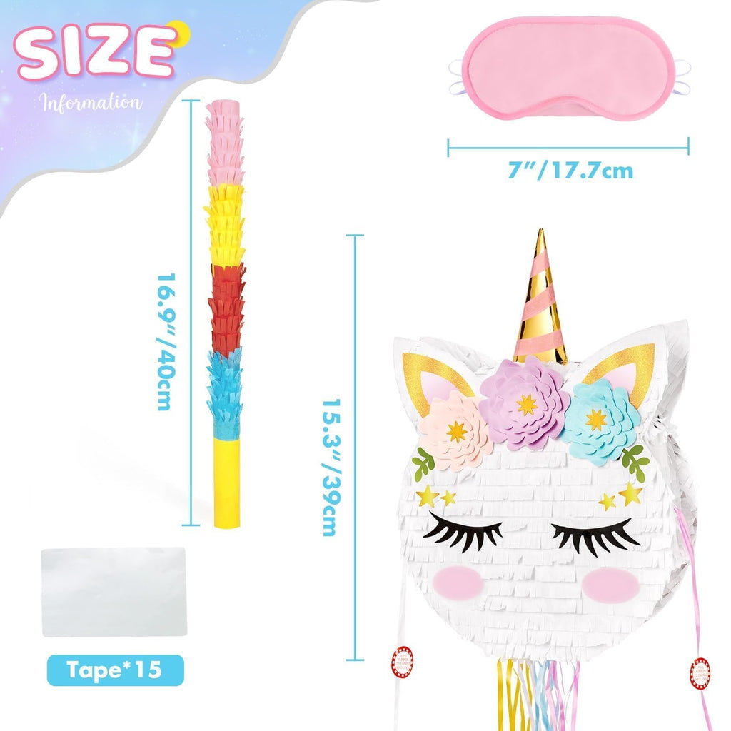 WERNNSAI Foldable Unicorn Piñata – Portable Unicorn Party Game with Bat, Blindfold & Tassels