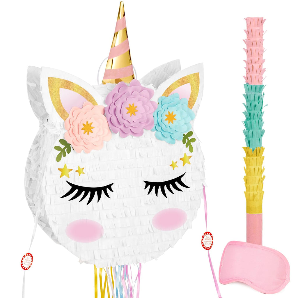WERNNSAI Foldable Unicorn Piñata – Portable Unicorn Party Game with Bat, Blindfold & Tassels