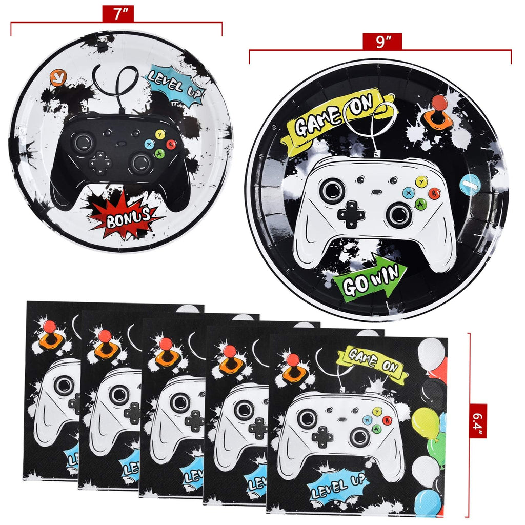 WERNNSAI Game Birthday Decorations – 48 PCS Plates & Napkins for Gamer Party
