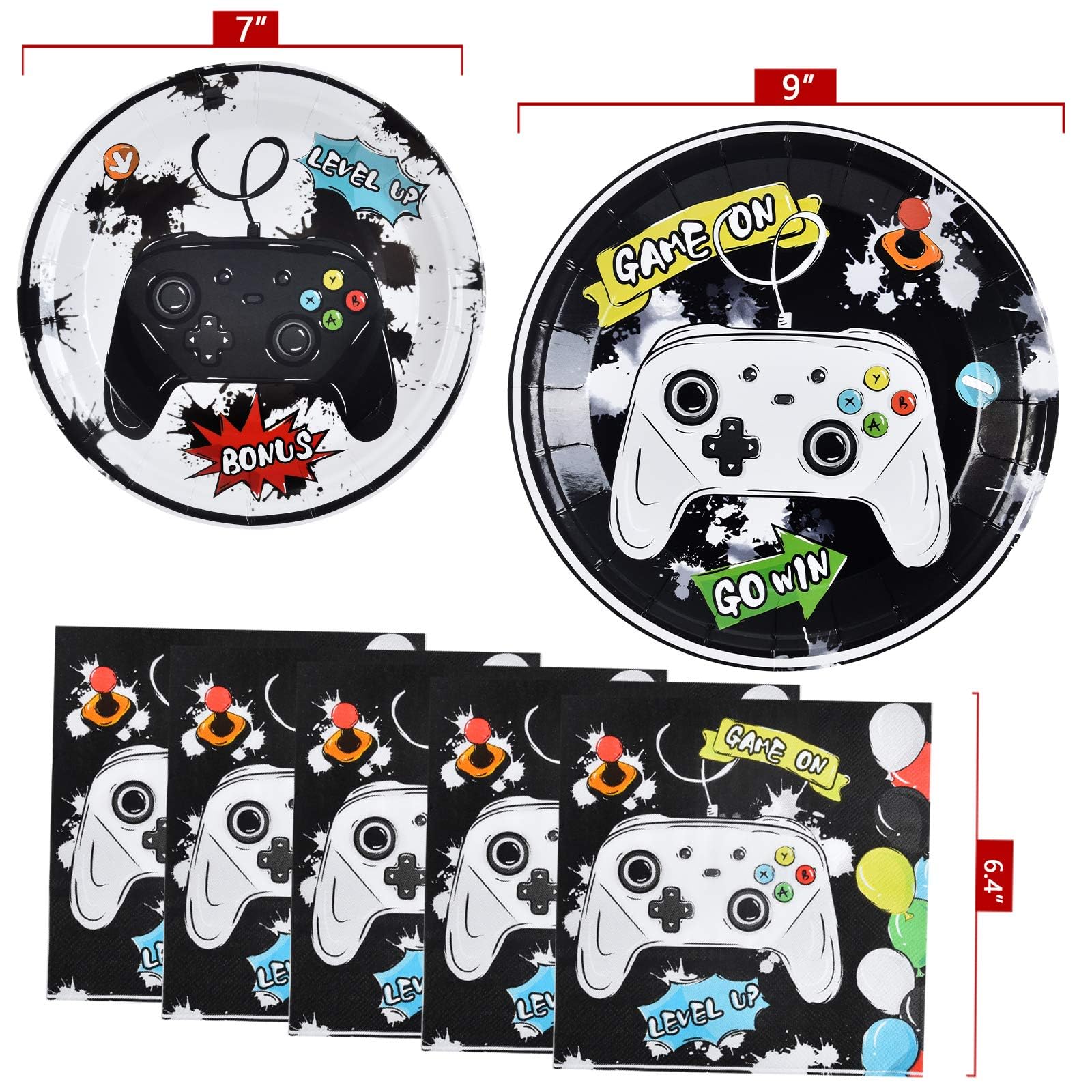WERNNSAI Game Birthday Decorations – 48 PCS Plates & Napkins for Gamer Party