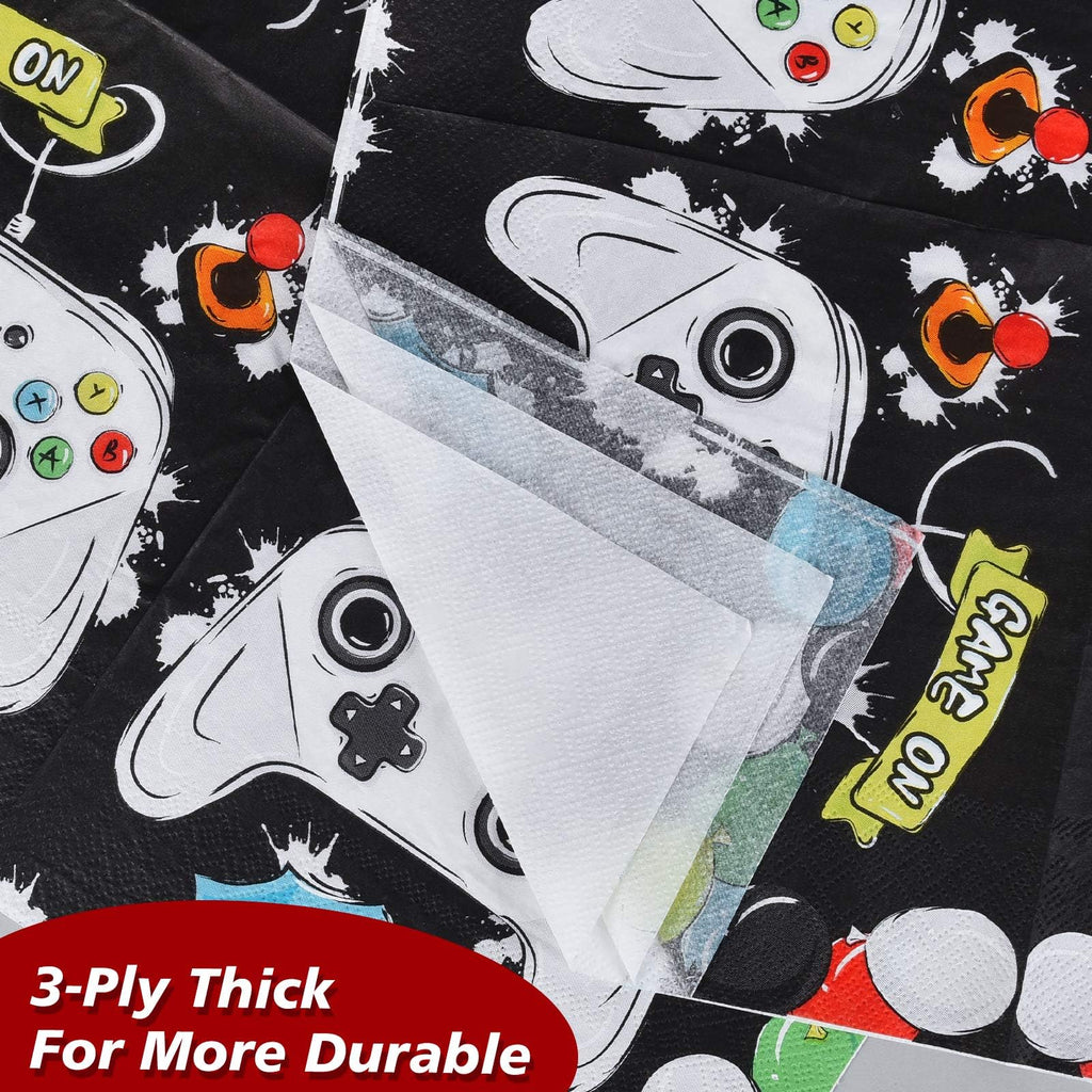 WERNNSAI Game Birthday Decorations – 48 PCS Plates & Napkins for Gamer Party