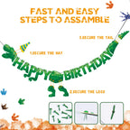 WERNNSAI Happy Birthday Banner - Watercolor Dinosaur Banner, Green Dino Theme Party Decor, Pre-Strung 180" x 15"