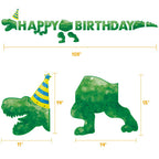 WERNNSAI Happy Birthday Banner - Watercolor Dinosaur Banner, Green Dino Theme Party Decor, Pre-Strung 180" x 15"