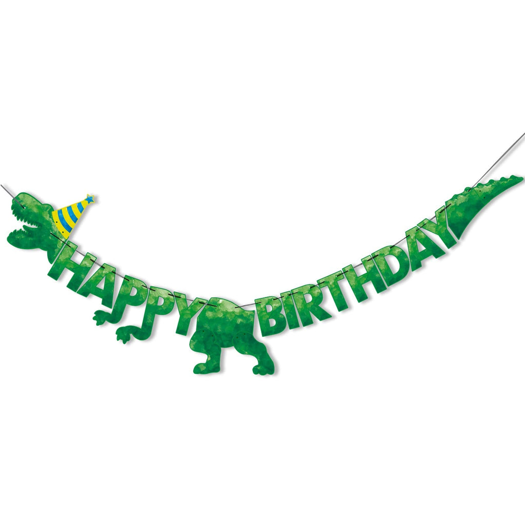 WERNNSAI Happy Birthday Banner - Watercolor Dinosaur Banner, Green Dino Theme Party Decor, Pre-Strung 180" x 15"