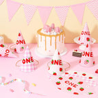 WERNNSAI Strawberry Party Hats - 12 Pack Berry First Birthday Hats for Pink Baby Shower & Christening Decor