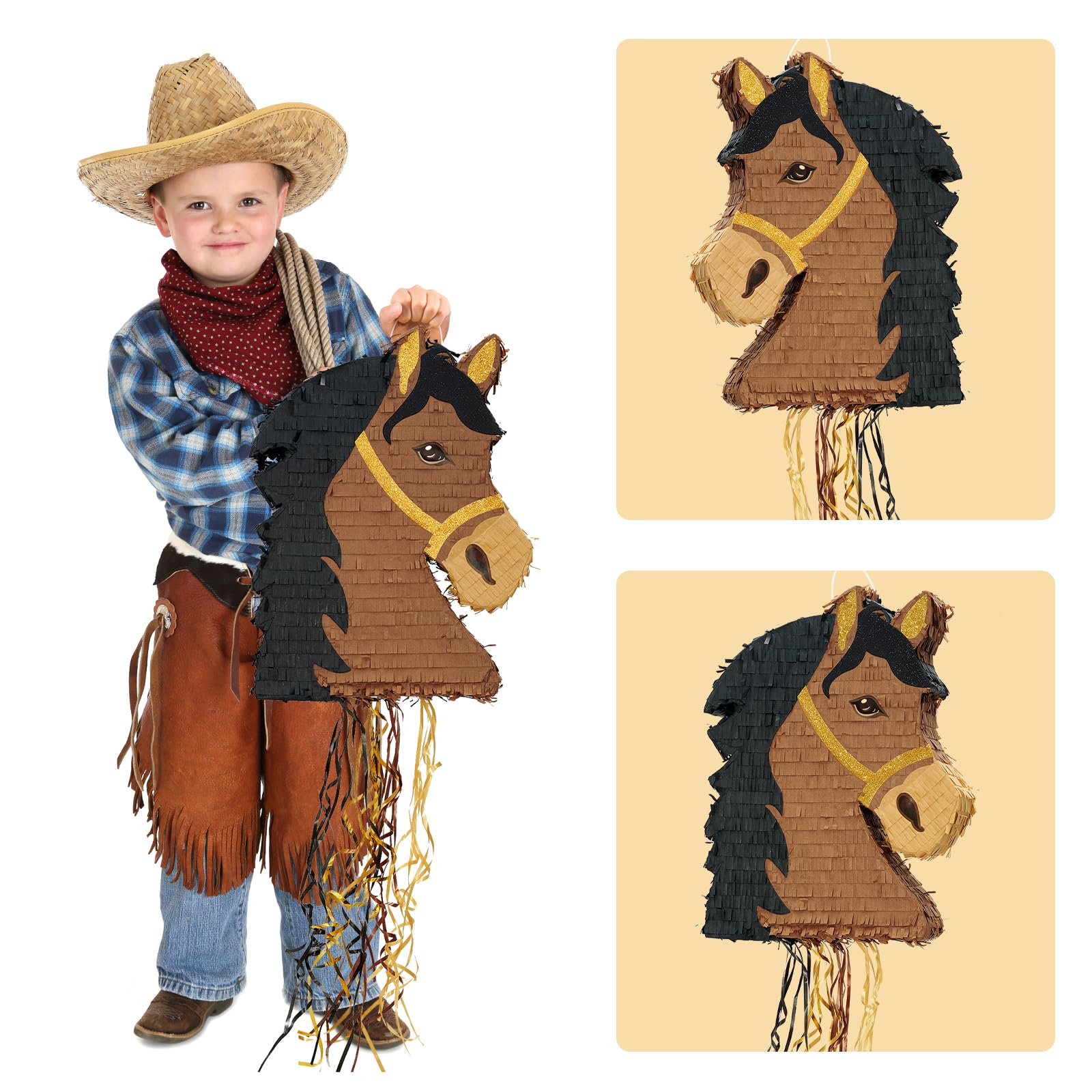 WERNNSAI Horse Piñata – Brown Horse Party Decor with Blindfold & Bat