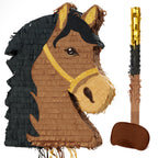 WERNNSAI Horse Piñata – Brown Horse Party Decor with Blindfold & Bat