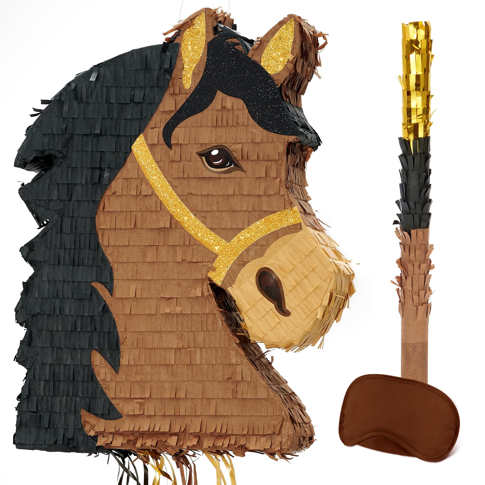 WERNNSAI Horse Piñata – Brown Horse Party Decor with Blindfold & Bat