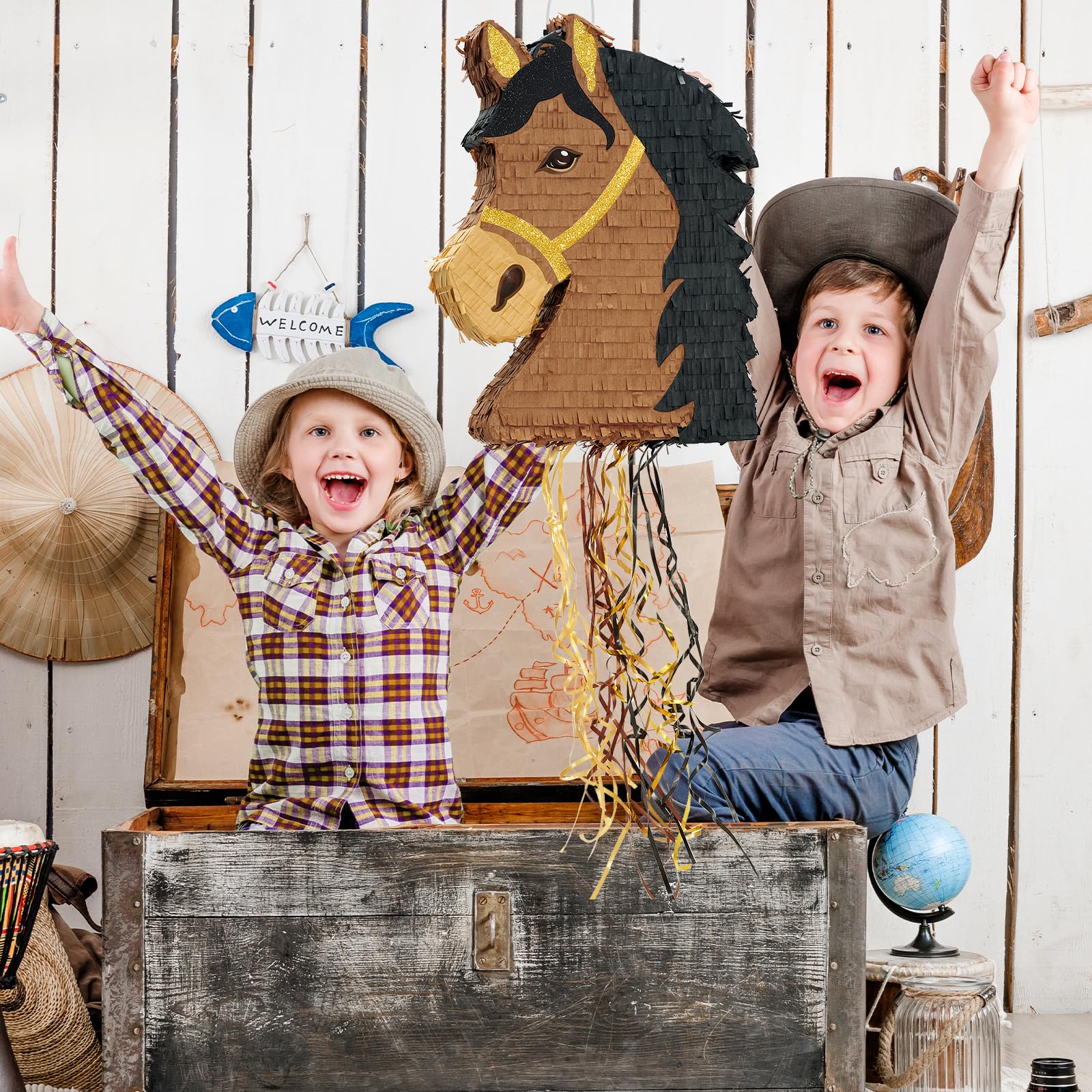 WERNNSAI Horse Piñata – Brown Horse Party Decor with Blindfold & Bat