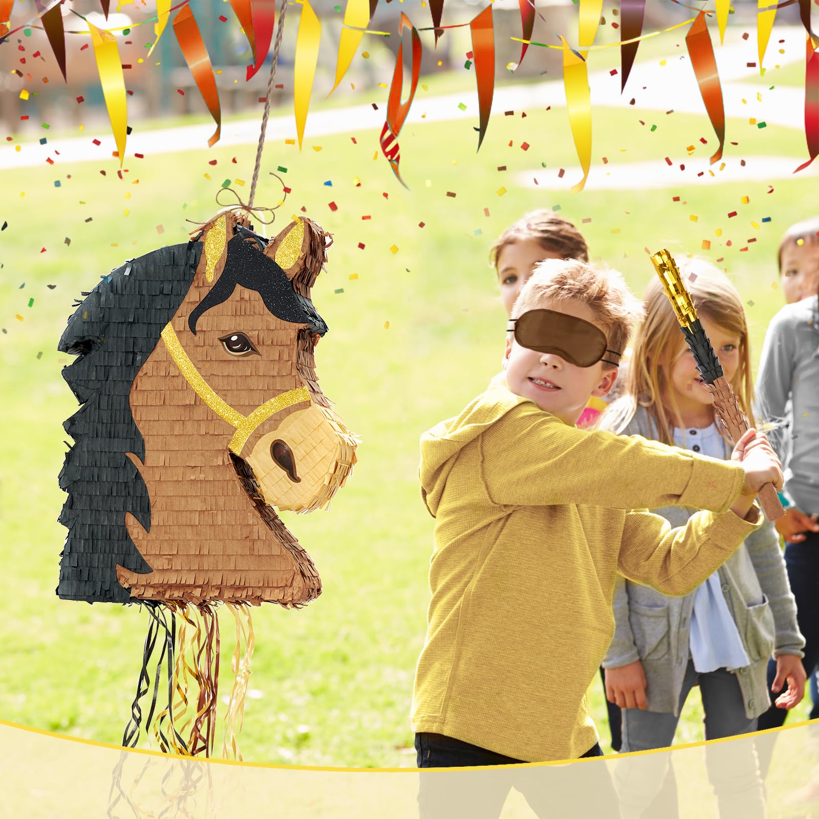 WERNNSAI Horse Piñata – Brown Horse Party Decor with Blindfold & Bat