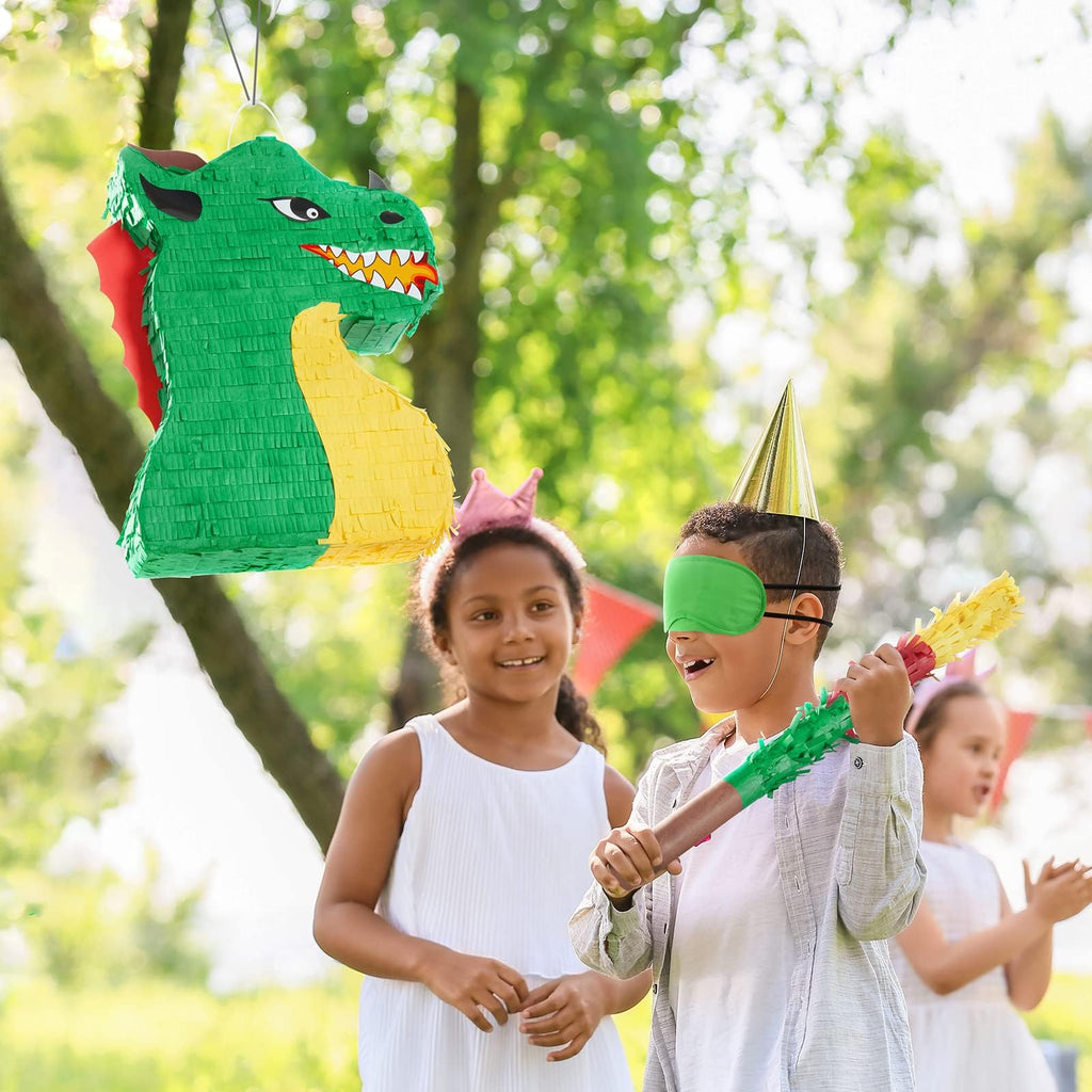 WERNNSAI Dragon Pinata Bundle – Dino Party Supplies with Blindfold & Stick (15.5 x 10 x 3)