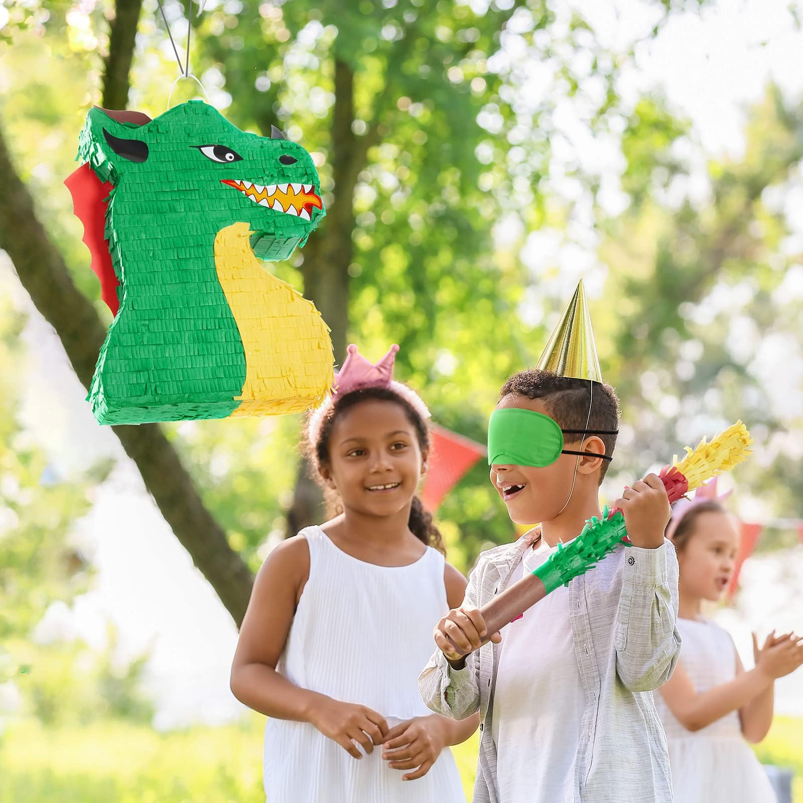 WERNNSAI Dragon Pinata Bundle – Dino Party Supplies with Blindfold & Stick (15.5 x 10 x 3)
