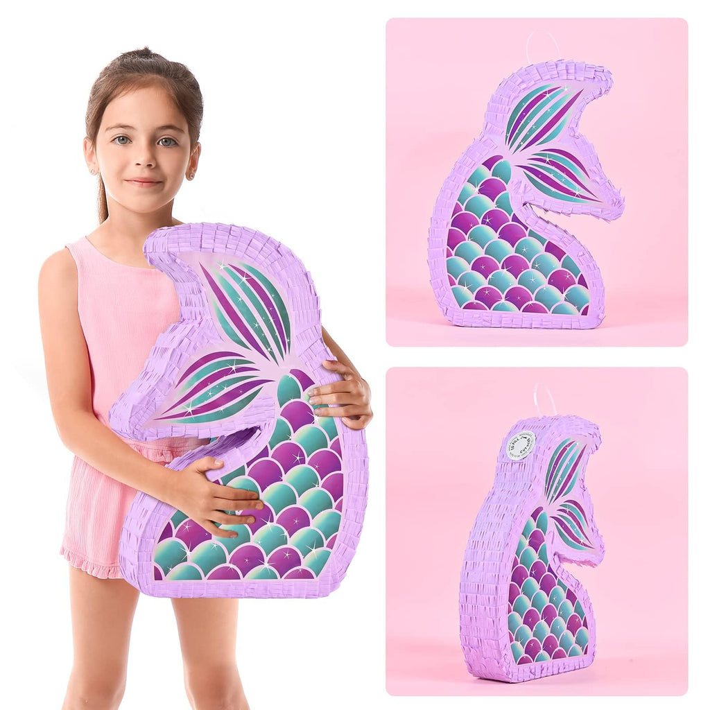 WERNNSAI Mermaid Piñata Bundle – Mermaid Party Supplies with Blindfold & Bat (16.7in x 12.2in x 3.1in)