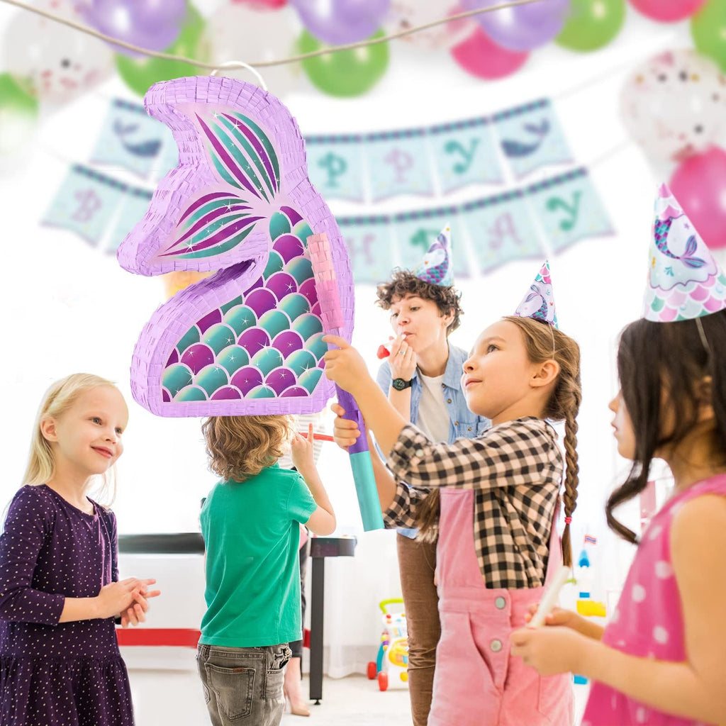 WERNNSAI Mermaid Piñata Bundle – Mermaid Party Supplies with Blindfold & Bat (16.7in x 12.2in x 3.1in)