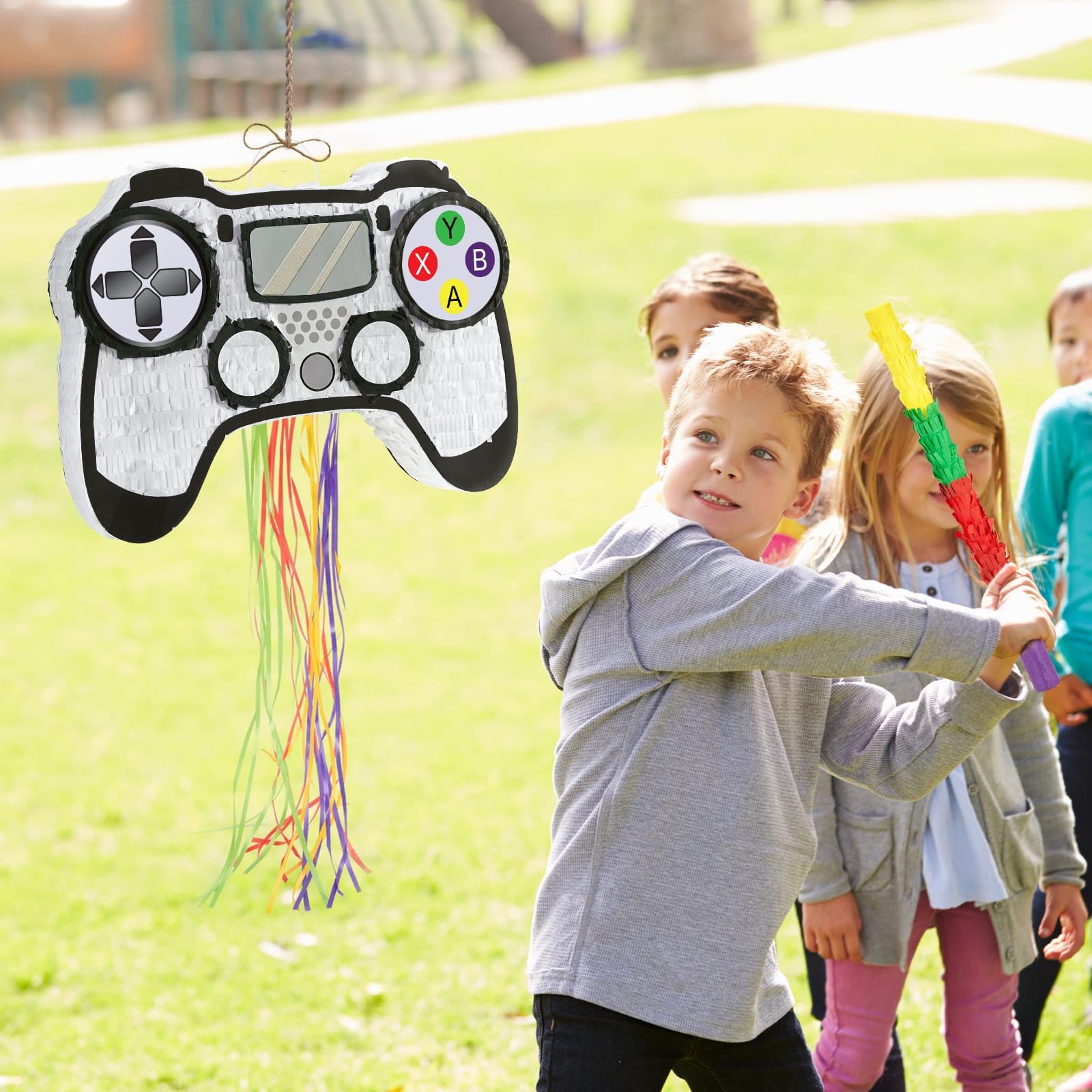 WERNNSAI Video Game Piñata Bundle – Controller Piñata with Blindfold & Bat