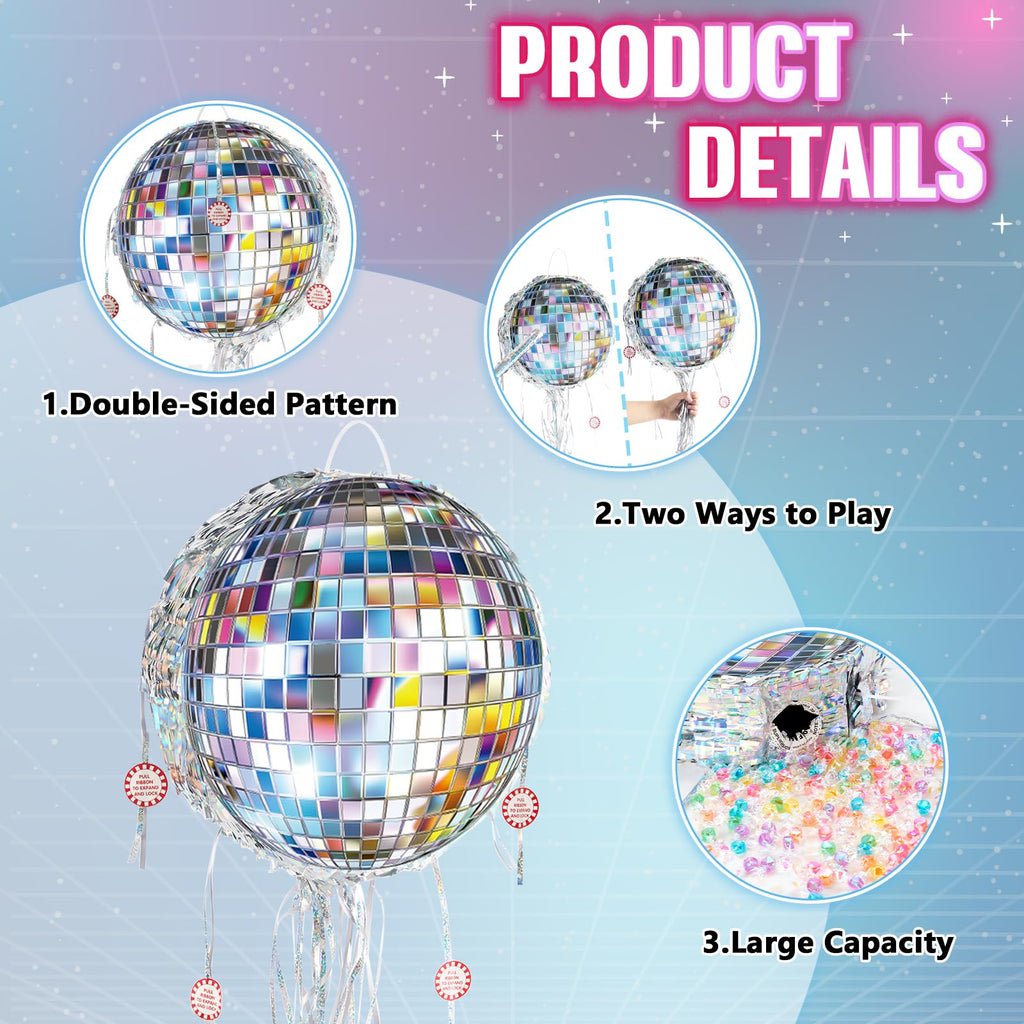 WERNNSAI Disco Ball Pinata – Mirror Pinata for Disco Parties with Pull String, Bat & Eye Mask