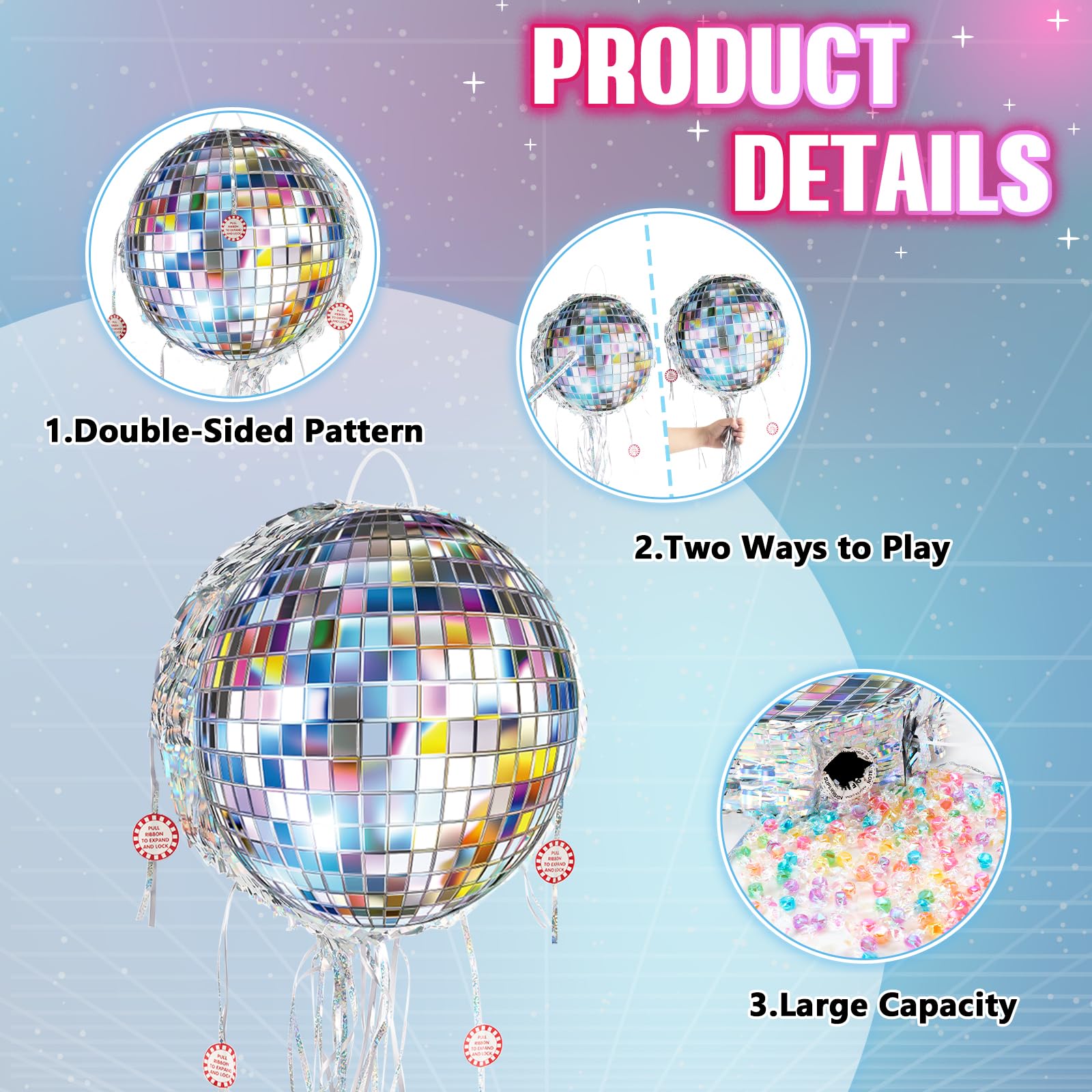 WERNNSAI Disco Ball Pinata – Mirror Pinata for Disco Parties with Pull String, Bat & Eye Mask