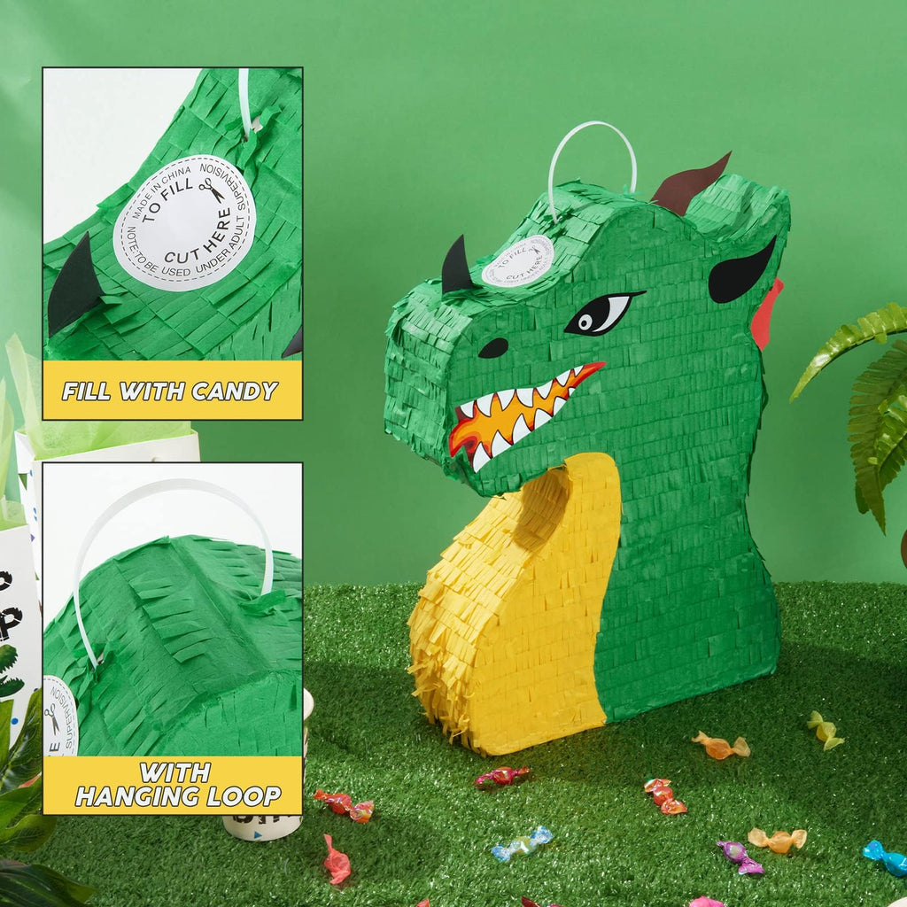 WERNNSAI Dragon Pinata Bundle – Dino Party Supplies with Blindfold & Stick (15.5 x 10 x 3)