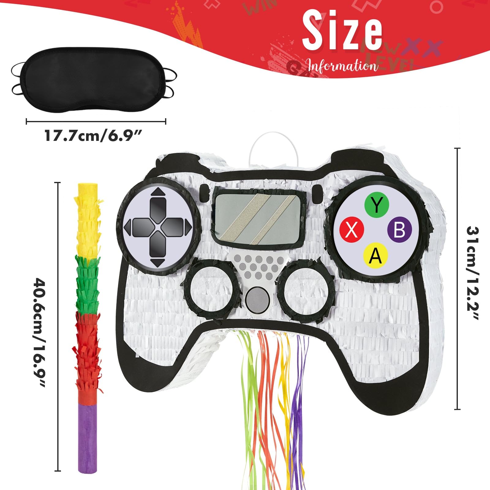WERNNSAI Video Game Piñata Bundle – Controller Piñata with Blindfold & Bat