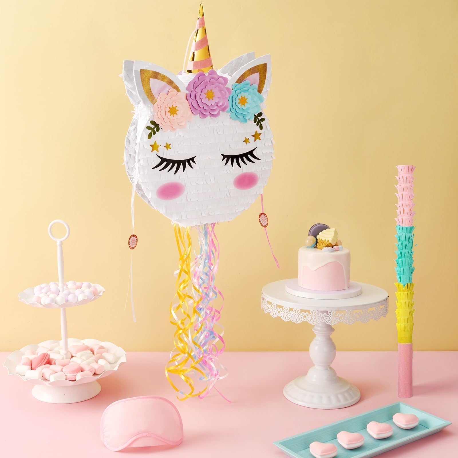 WERNNSAI Foldable Unicorn Piñata – Portable Unicorn Party Game with Bat, Blindfold & Tassels