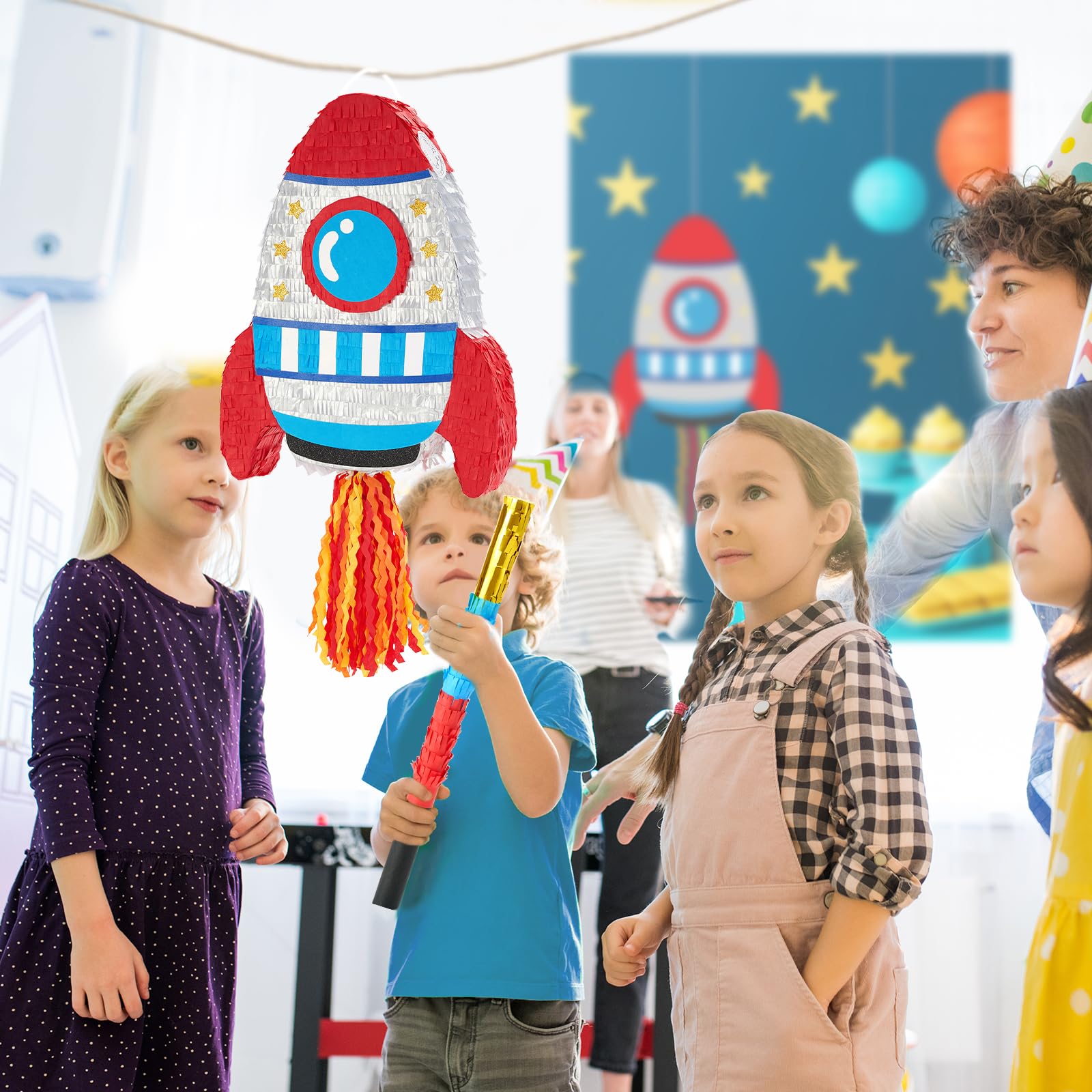 WERNNSAI Rocket Pinata Bundle – Space Ship Pinata with Blindfold & Bat for Kids' Parties