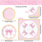 WERNNSAI Pink Bow Birthday Decorations – 48-Piece Plates & Napkins for 16
