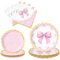 WERNNSAI Pink Bow Birthday Decorations – 48-Piece Plates & Napkins for 16