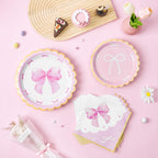 WERNNSAI Pink Bow Birthday Decorations – 48-Piece Plates & Napkins for 16