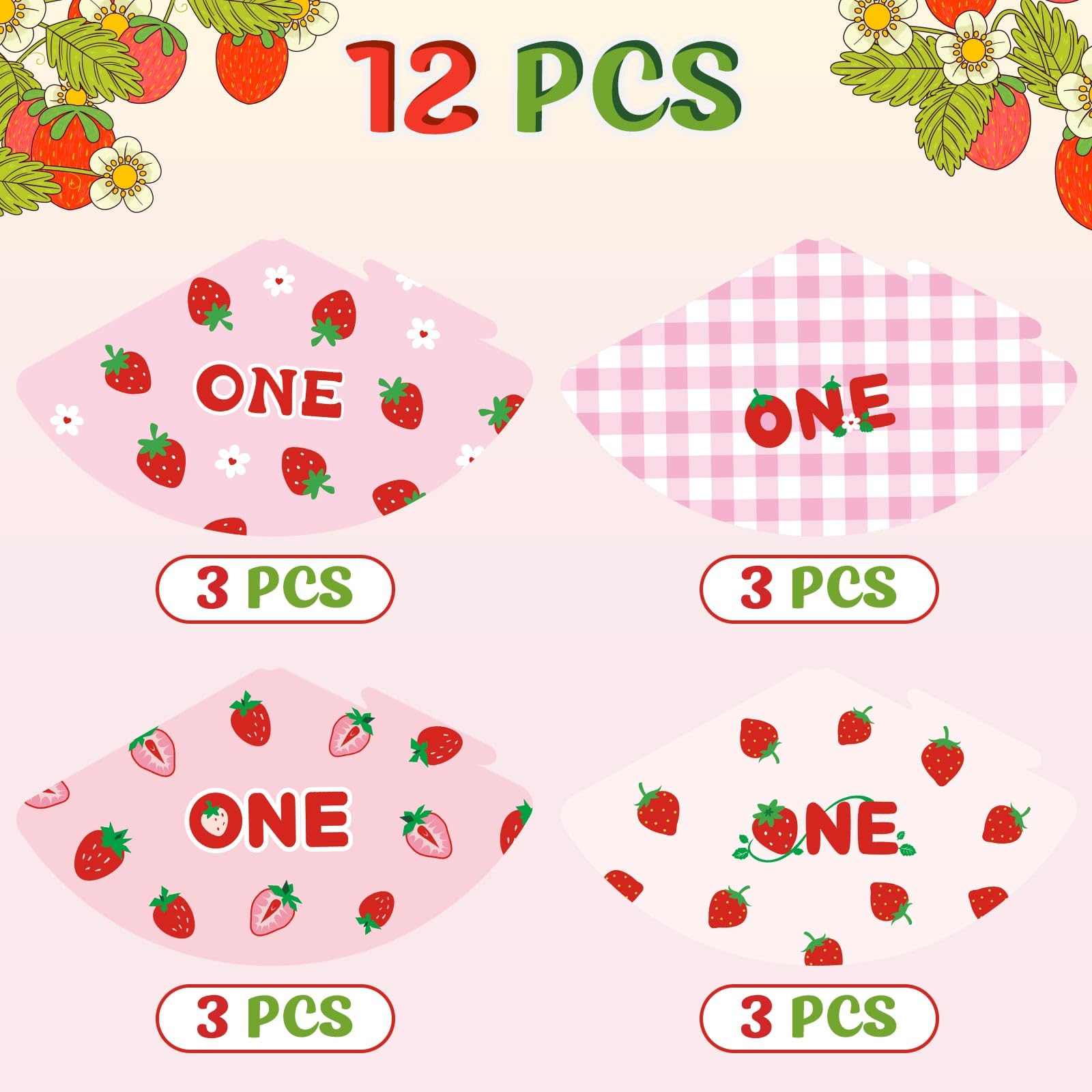 WERNNSAI Strawberry Party Hats - 12 Pack Berry First Birthday Hats for Pink Baby Shower & Christening Decor