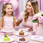 WERNNSAI Pink Bow Birthday Decorations – 48-Piece Plates & Napkins for 16