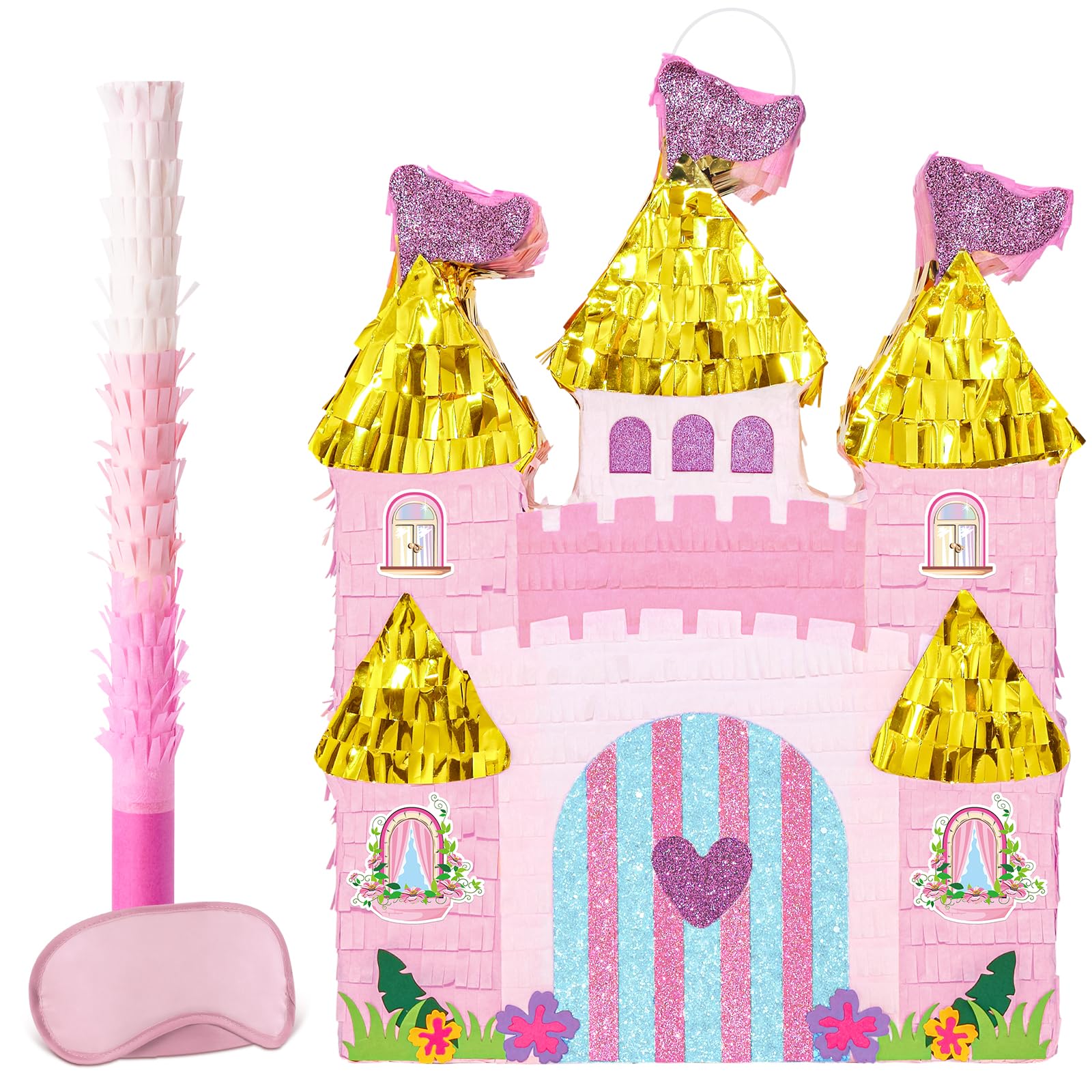 WERNNSAI Princess Castle Piñata – Pink Princess Birthday Party Decorations (16.4 x 12.4 in)