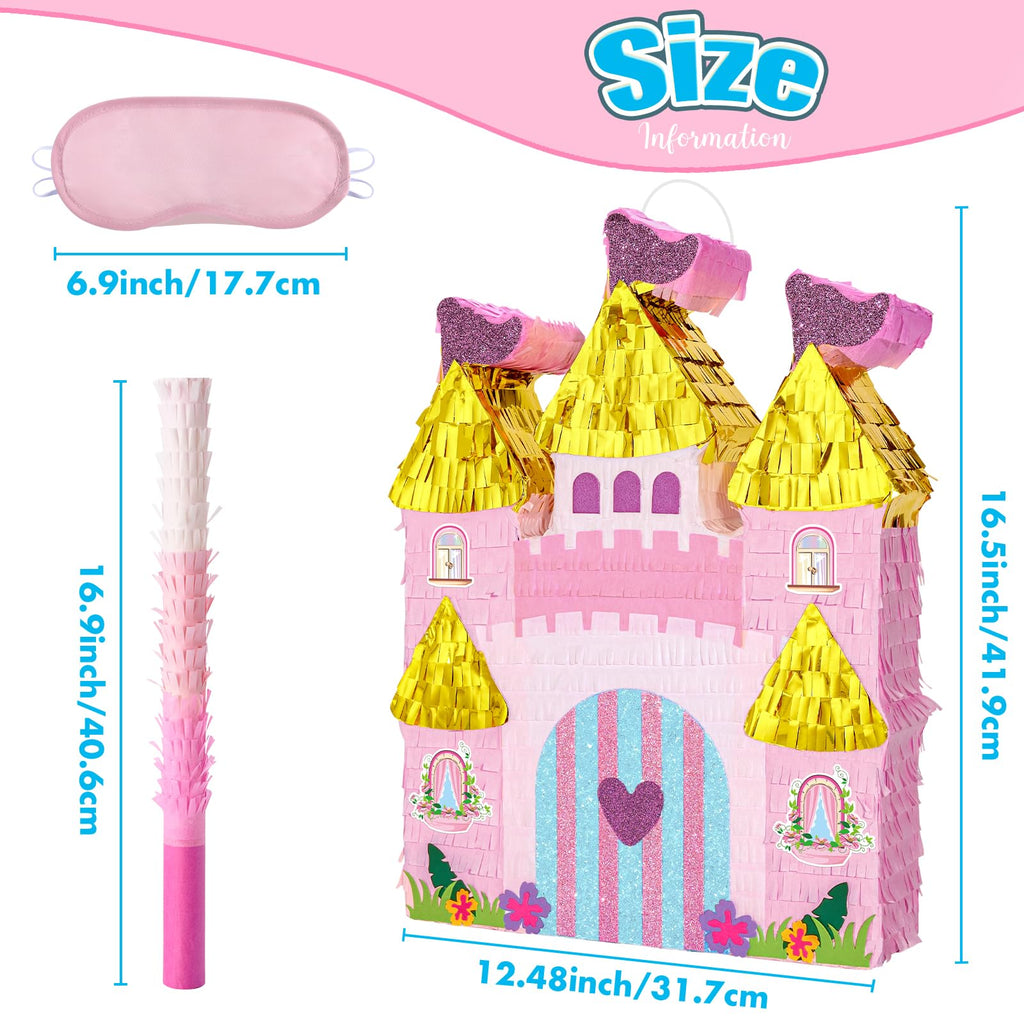 WERNNSAI Princess Castle Piñata – Pink Princess Birthday Party Decorations (16.4 x 12.4 in)