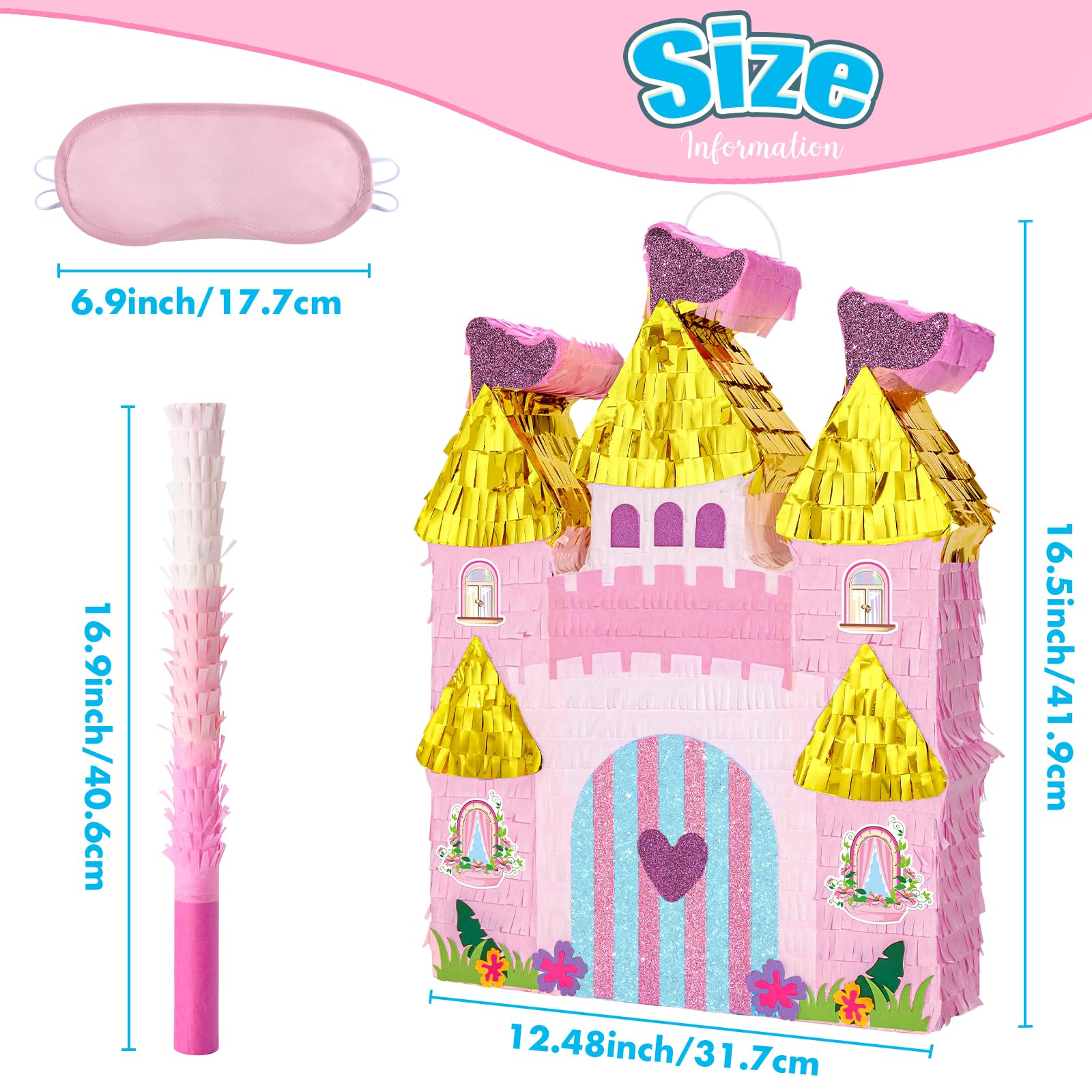 WERNNSAI Princess Castle Piñata – Pink Princess Birthday Party Decorations (16.4 x 12.4 in)