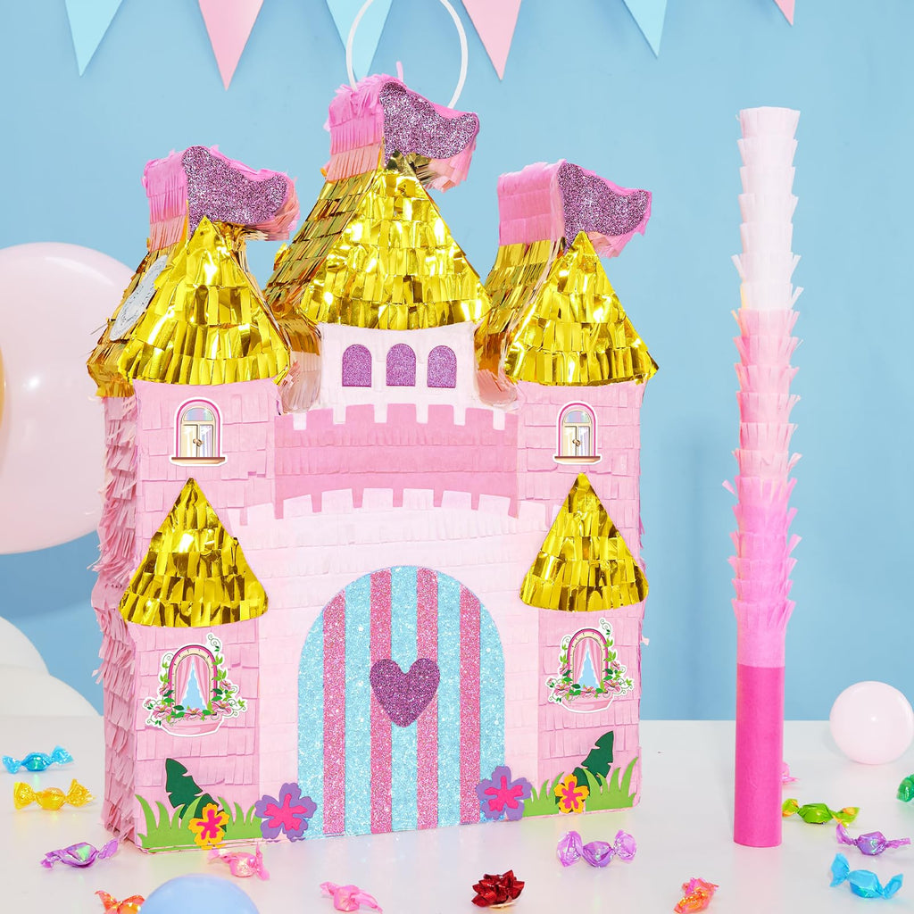 WERNNSAI Princess Castle Piñata – Pink Princess Birthday Party Decorations (16.4 x 12.4 in)