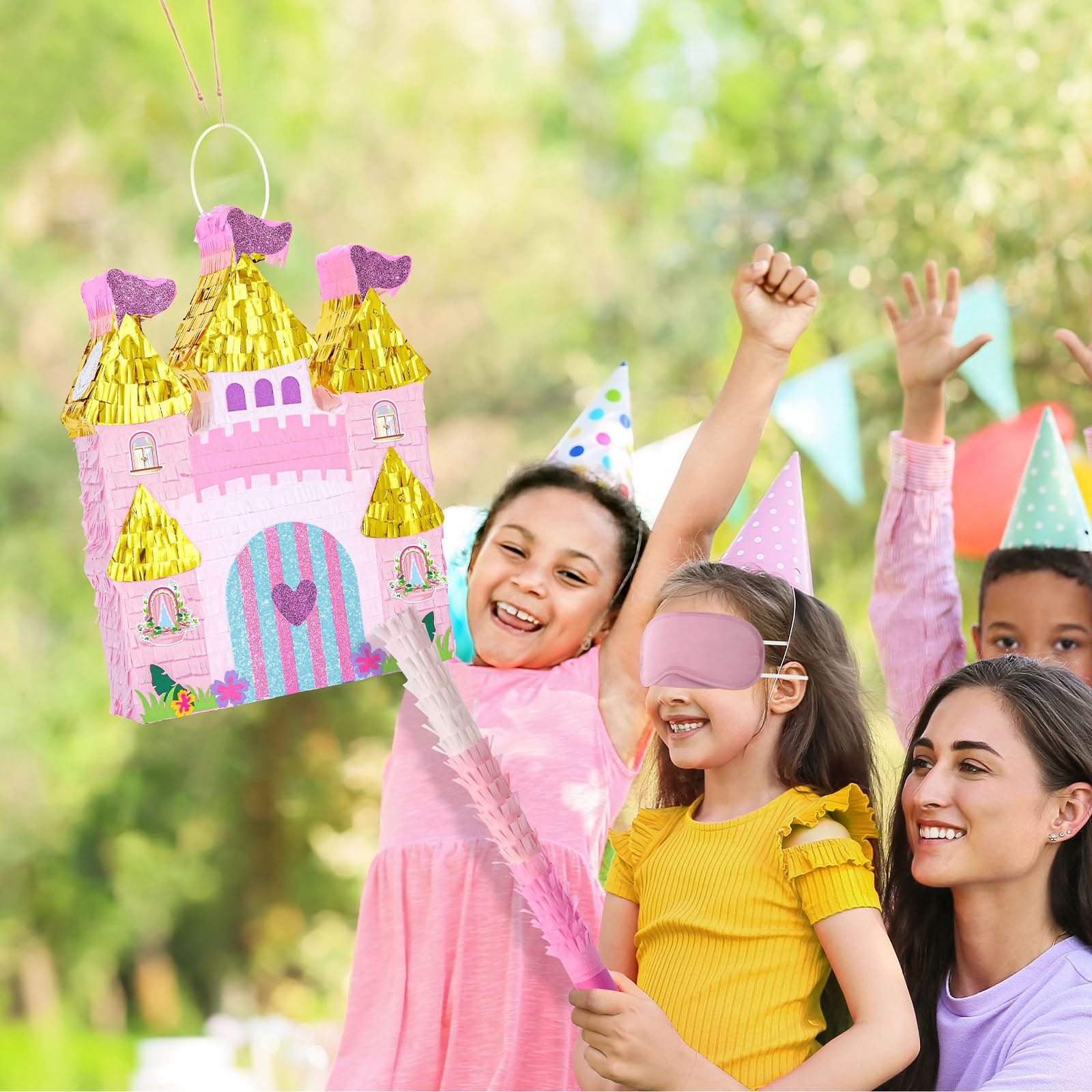 WERNNSAI Princess Castle Piñata – Pink Princess Birthday Party Decorations (16.4 x 12.4 in)