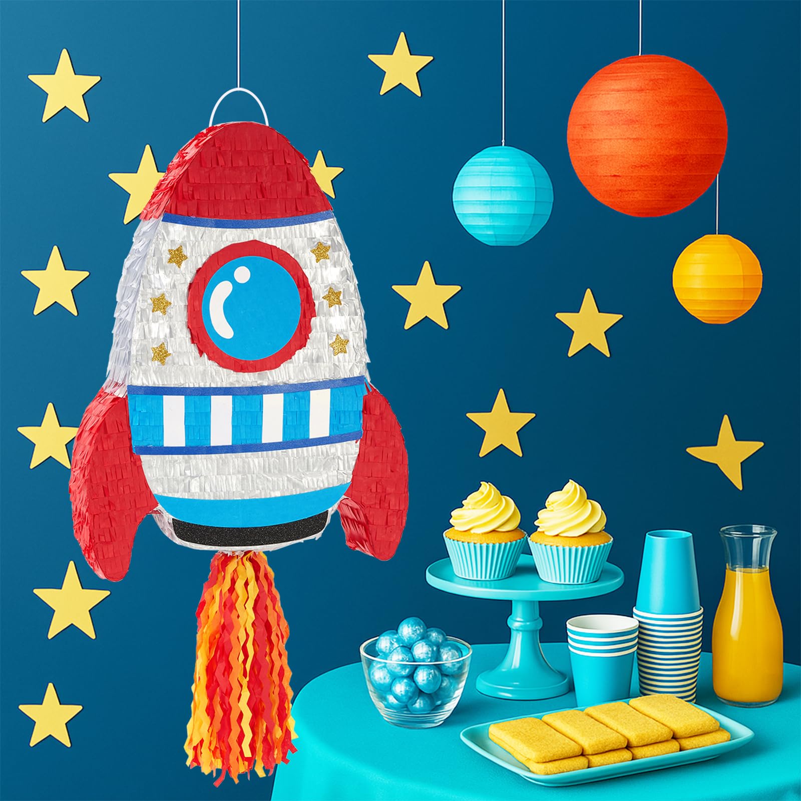 WERNNSAI Rocket Pinata Bundle – Space Ship Pinata with Blindfold & Bat for Kids' Parties