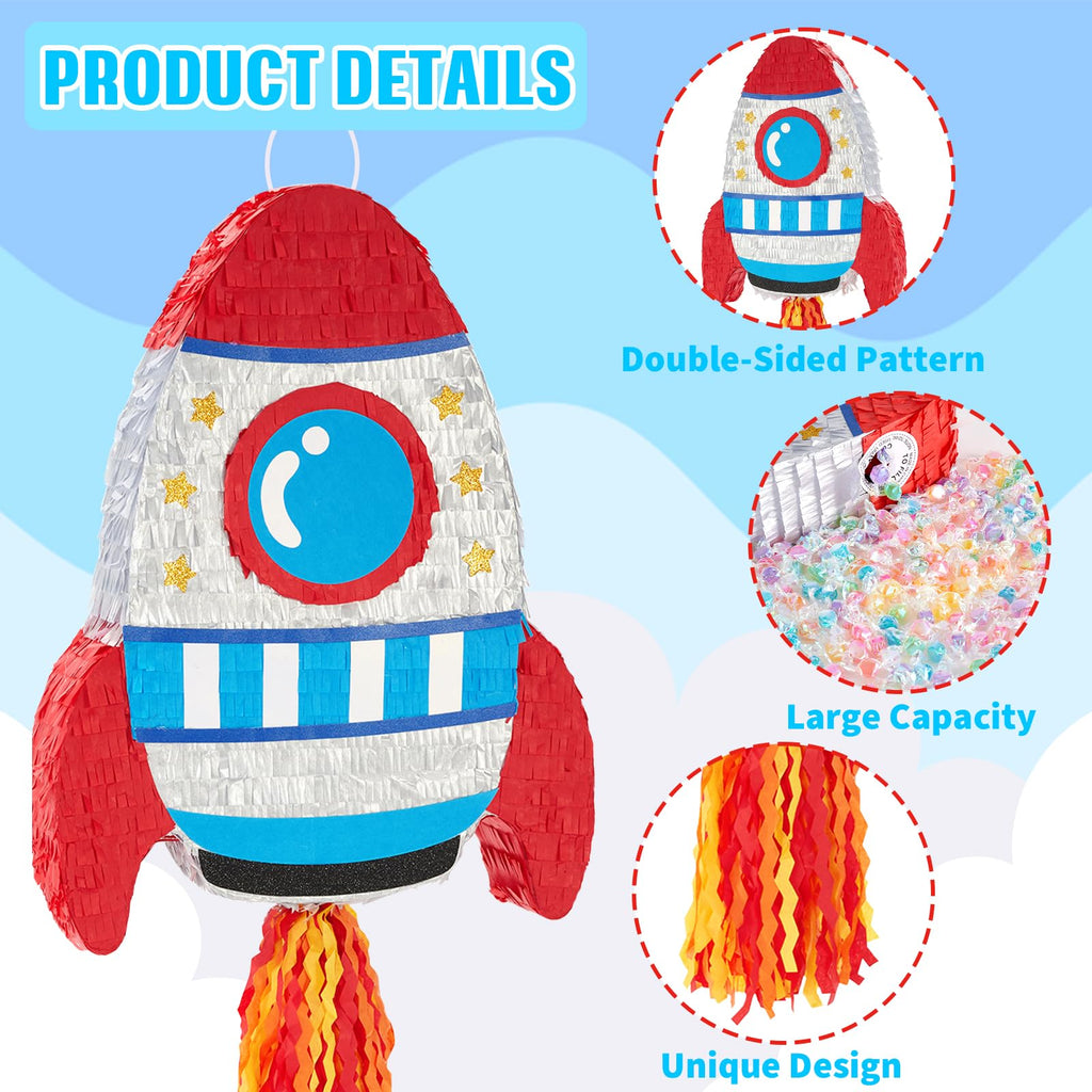 WERNNSAI Rocket Pinata Bundle – Space Ship Pinata with Blindfold & Bat for Kids' Parties