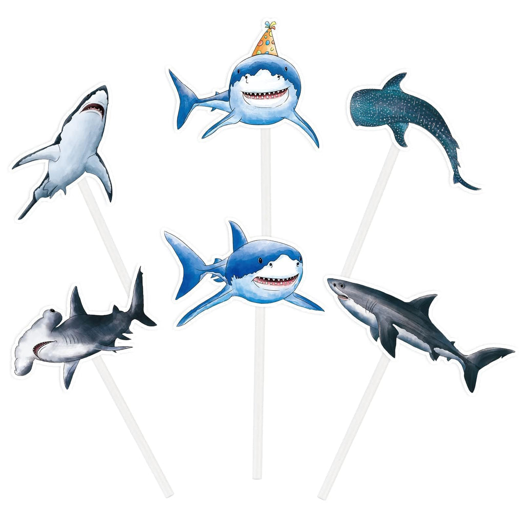 WERNNSAI 36 PCS Shark Cupcake Toppers – Ocean Birthday Party Decorations