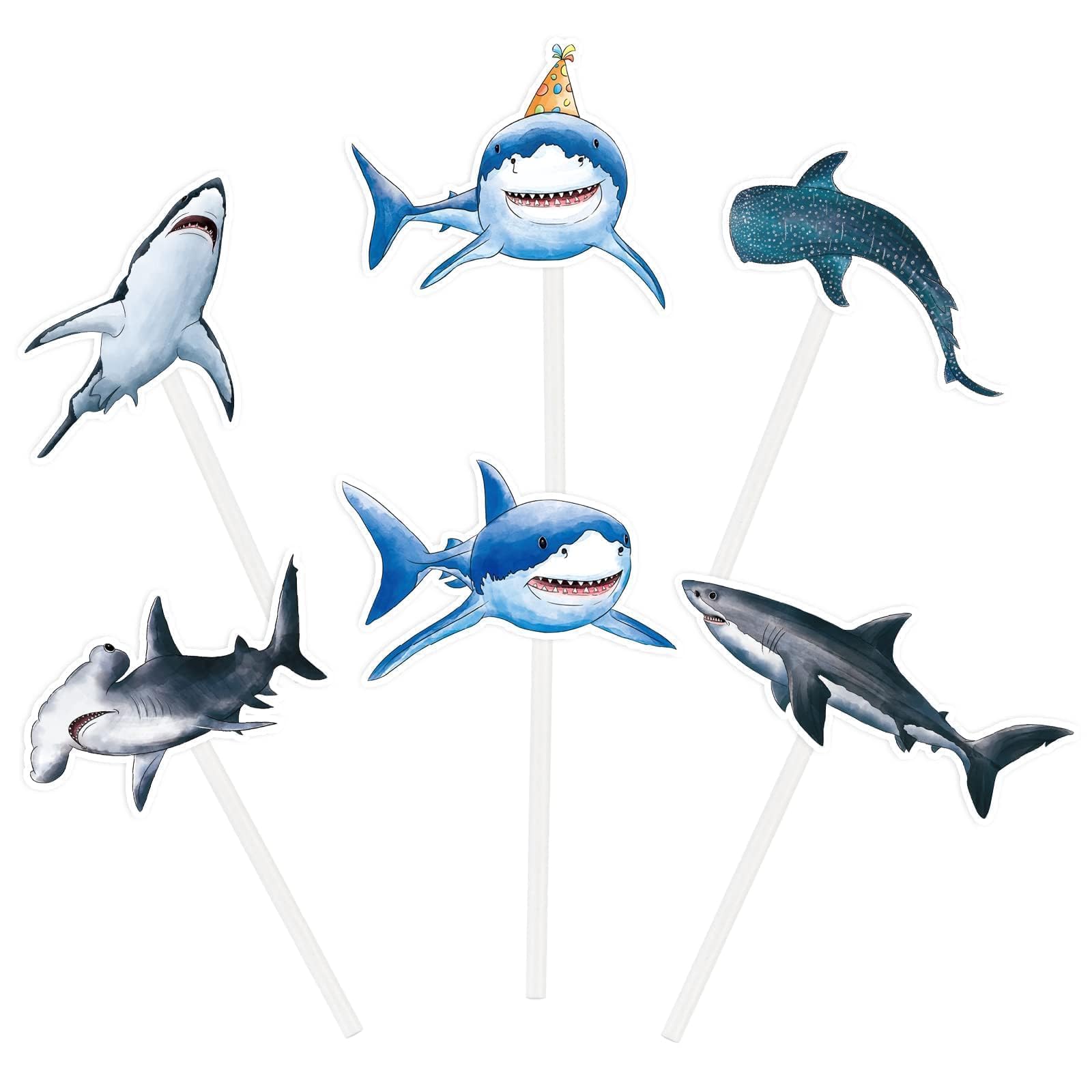 WERNNSAI 36 PCS Shark Cupcake Toppers – Ocean Birthday Party Decorations