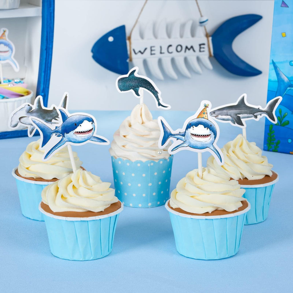 WERNNSAI 36 PCS Shark Cupcake Toppers – Ocean Birthday Party Decorations
