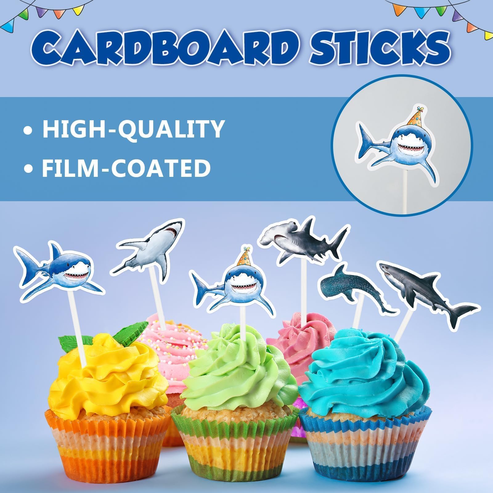 WERNNSAI 36 PCS Shark Cupcake Toppers – Ocean Birthday Party Decorations